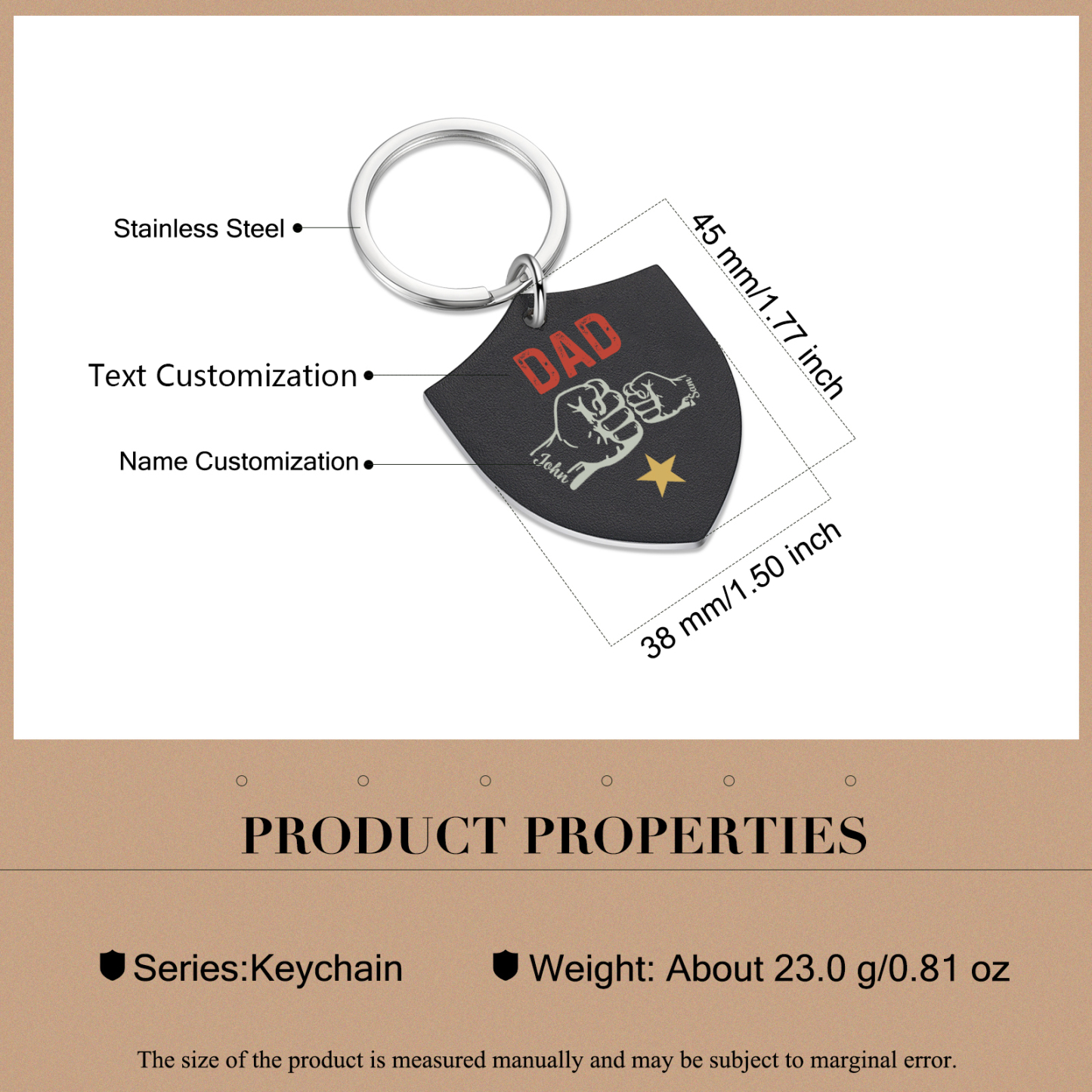 2 Names - Personalised Fist Bump Keyring Engraved Kids Names and text Keyring Gifts for Dad/Grandad