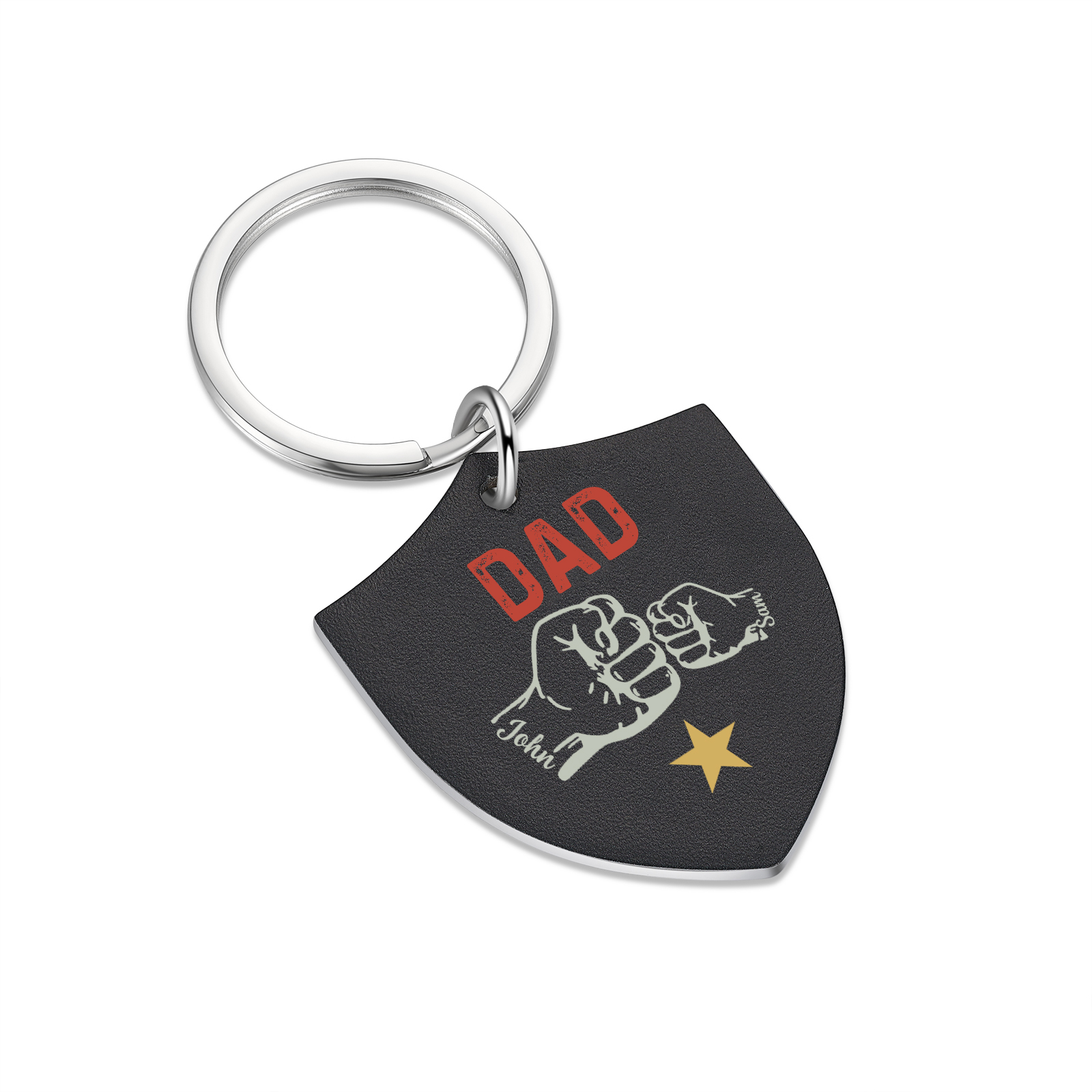 2 Names - Personalised Fist Bump Keyring Engraved Kids Names and text Keyring Gifts for Dad/Grandad
