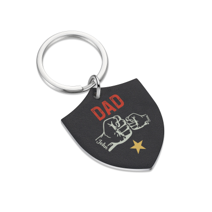 2 Names - Personalised Fist Bump Keyring Engraved Kids Names and text Keyring Gifts for Dad/Grandad