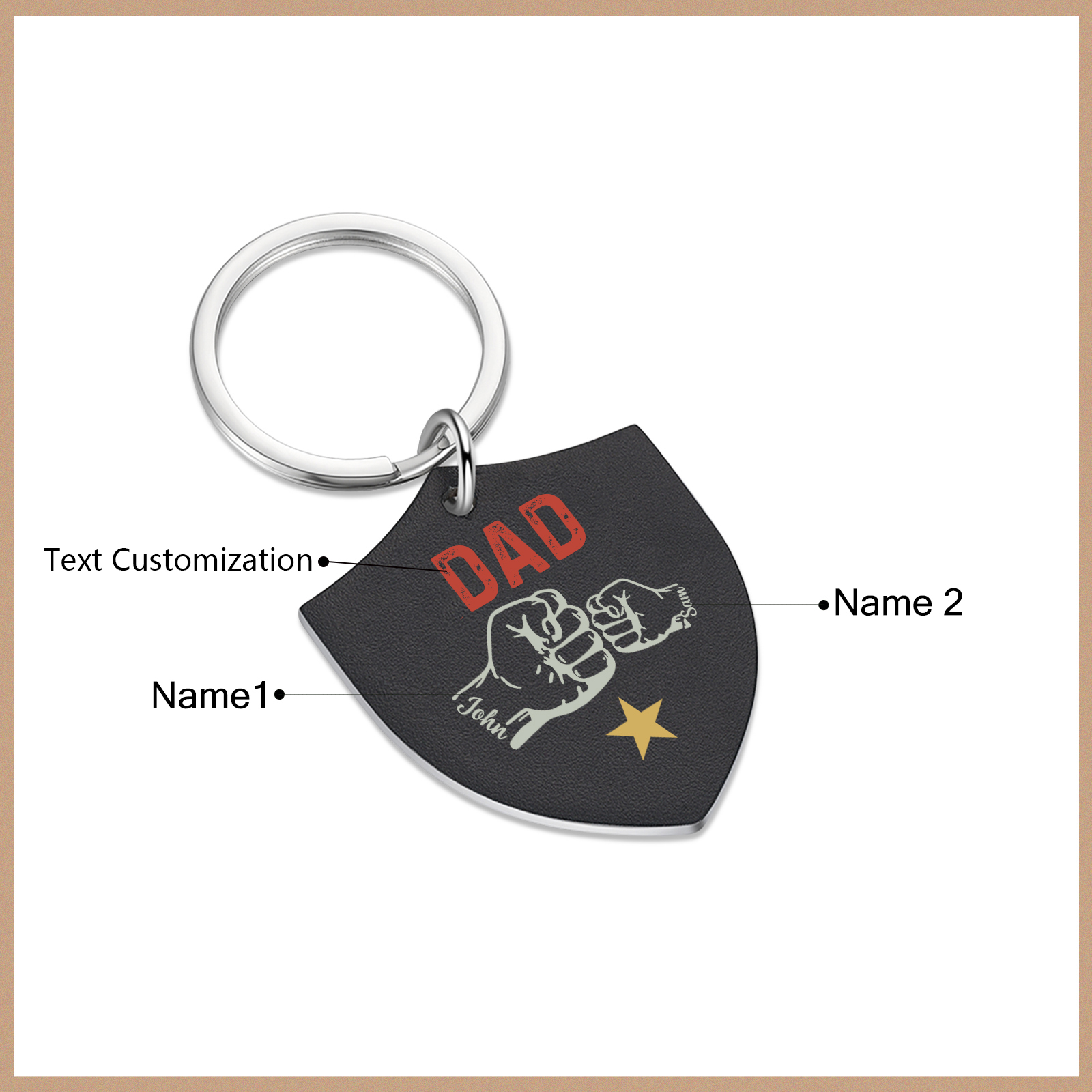 2 Names - Personalised Fist Bump Keyring Engraved Kids Names and text Keyring Gifts for Dad/Grandad