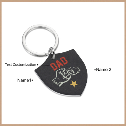 2 Names - Personalised Fist Bump Keyring Engraved Kids Names and text Keyring Gifts for Dad/Grandad