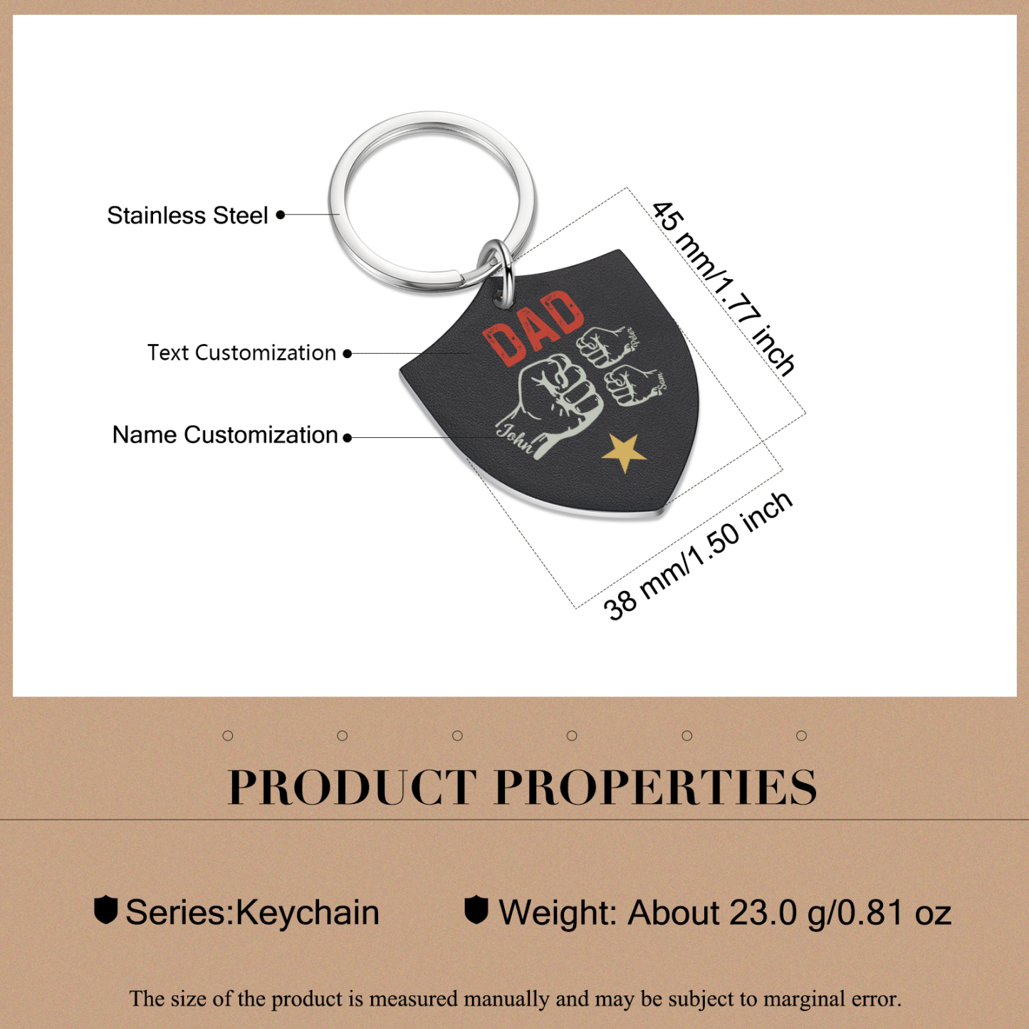 3 Names - Personalised Fist Bump Keyring Engraved Kids Names and text Keyring Gifts for Dad/Grandad