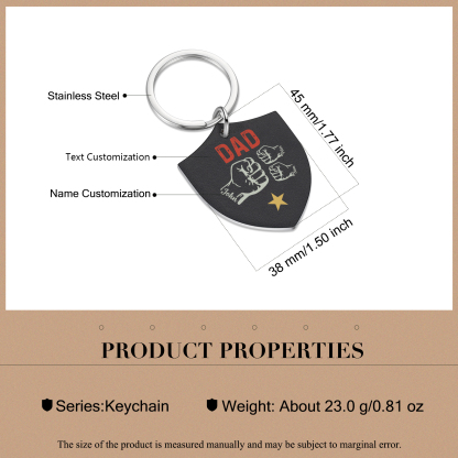 3 Names - Personalised Fist Bump Keyring Engraved Kids Names and text Keyring Gifts for Dad/Grandad
