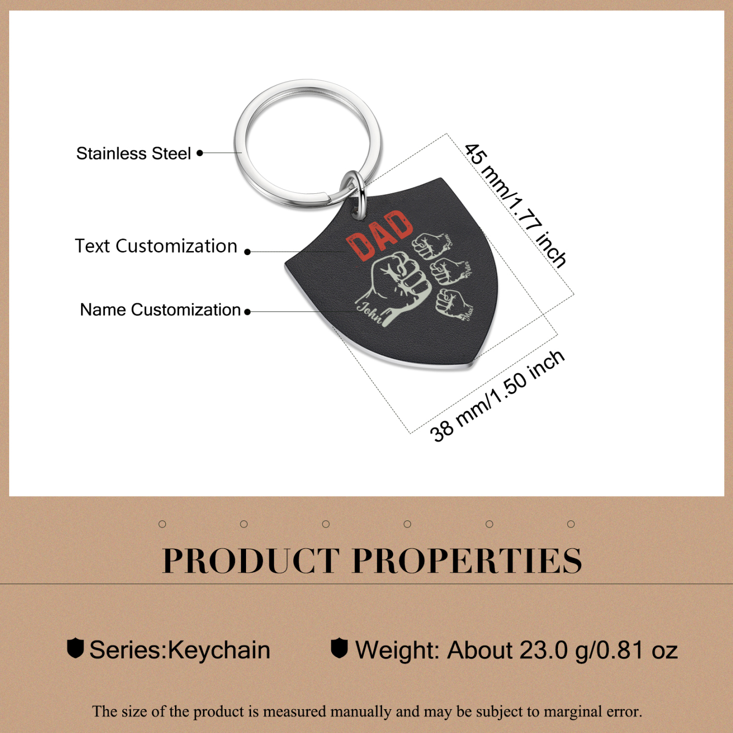 4 Names - Personalised Fist Bump Keyring Engraved Kids Names and text Keyring Gifts for Dad/Grandad