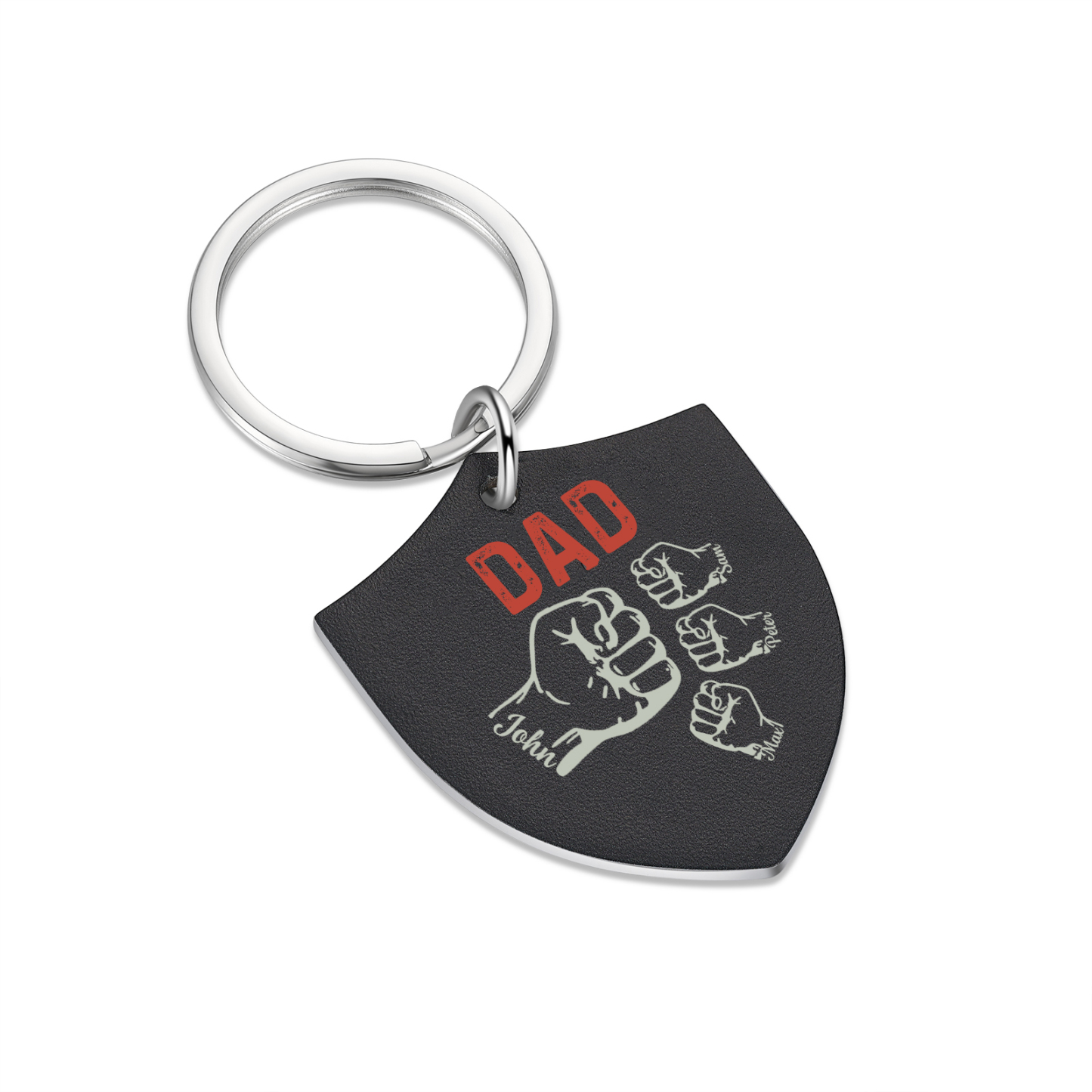 4 Names - Personalised Fist Bump Keyring Engraved Kids Names and text Keyring Gifts for Dad/Grandad