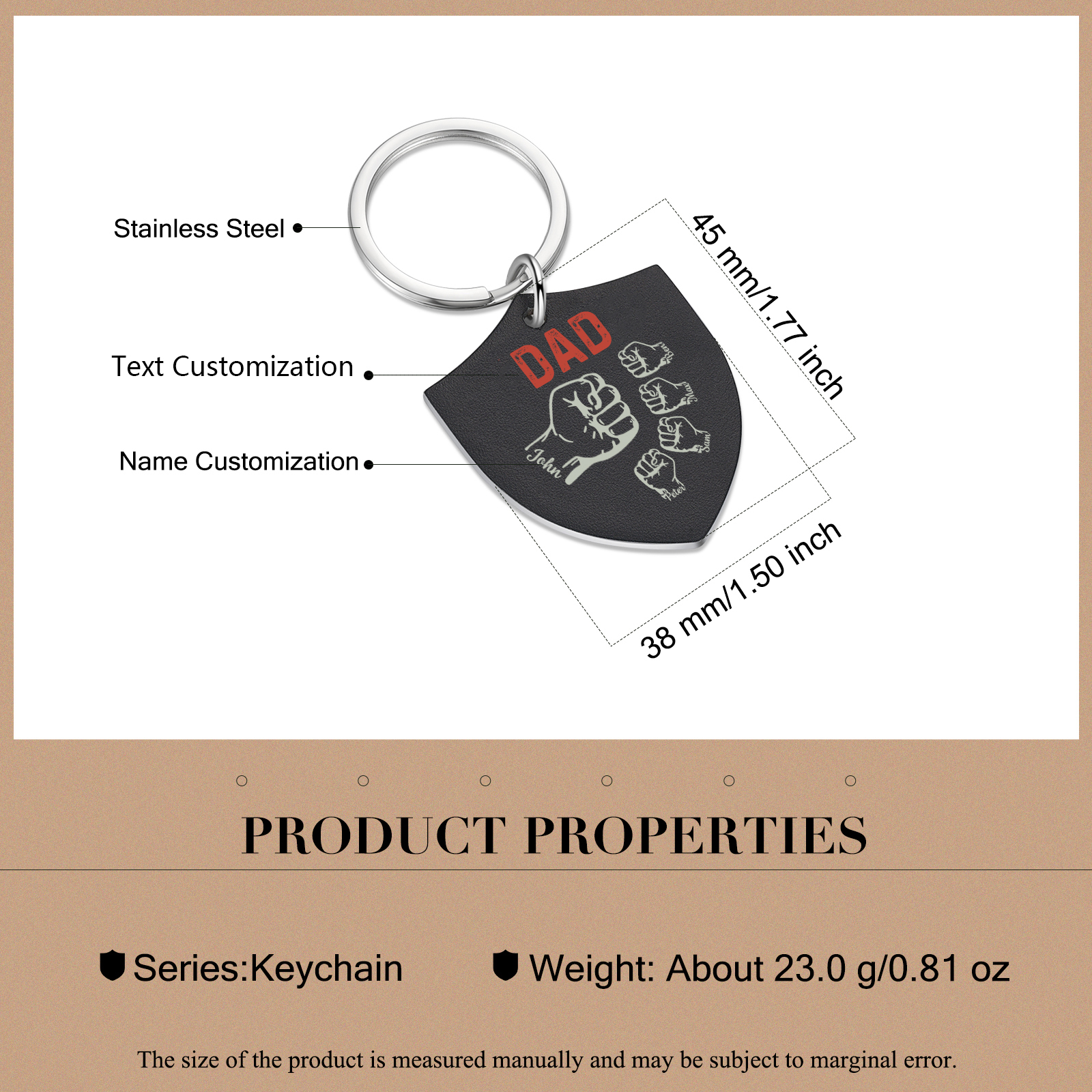 5 Names - Personalised Fist Bump Keyring Engraved Kids Names and text Keyring Gifts for Dad/Grandad