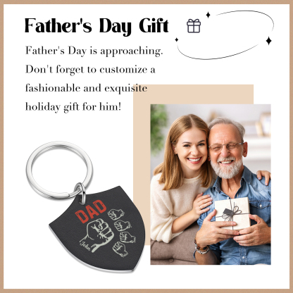 5 Names - Personalised Fist Bump Keyring Engraved Kids Names and text Keyring Gifts for Dad/Grandad