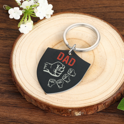 5 Names - Personalised Fist Bump Keyring Engraved Kids Names and text Keyring Gifts for Dad/Grandad