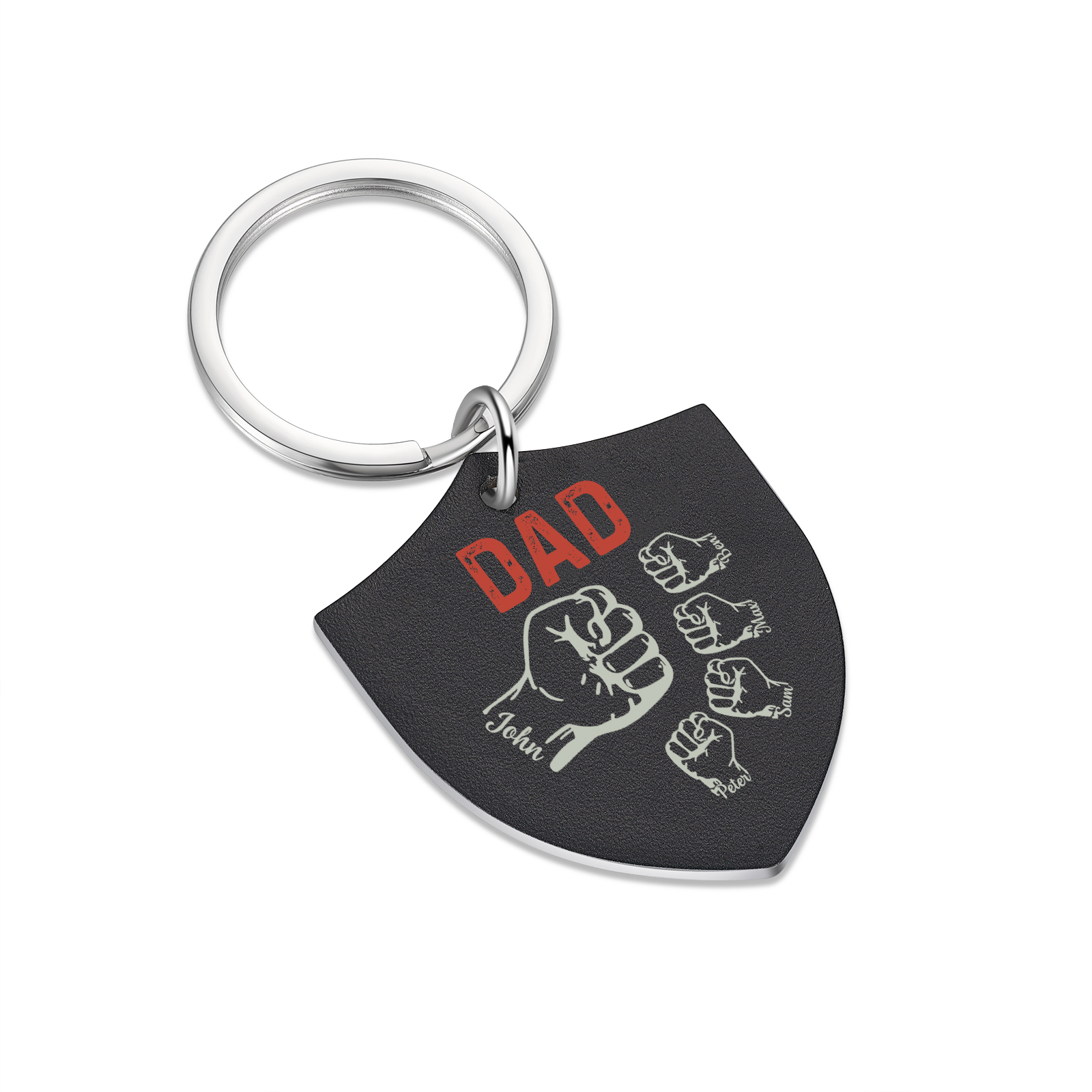 5 Names - Personalised Fist Bump Keyring Engraved Kids Names and text Keyring Gifts for Dad/Grandad