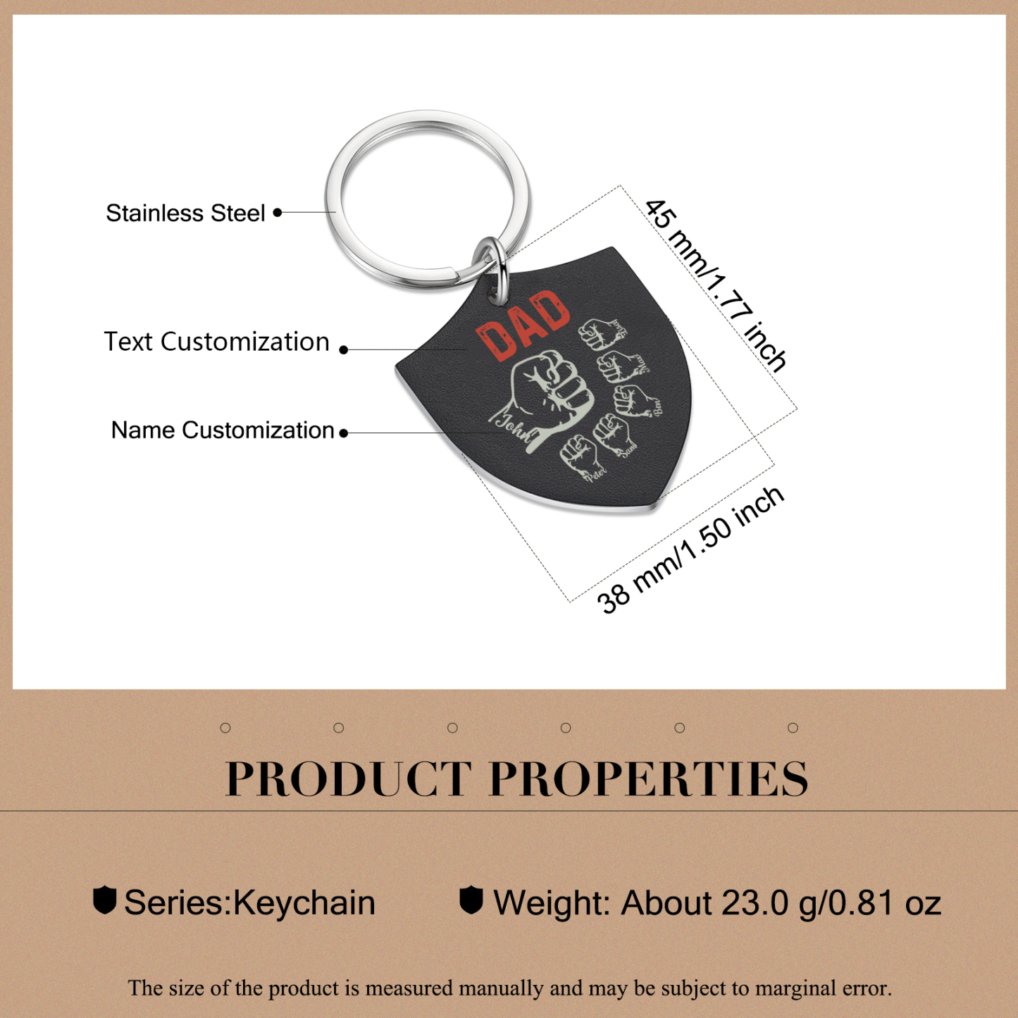 6 Names - Personalised Fist Bump Keyring Engraved Kids Names and text Keyring Gifts for Dad/Grandad