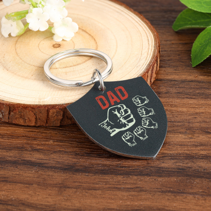 6 Names - Personalised Fist Bump Keyring Engraved Kids Names and text Keyring Gifts for Dad/Grandad