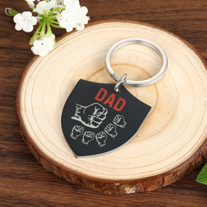 6 Names - Personalised Fist Bump Keyring Engraved Kids Names and text Keyring Gifts for Dad/Grandad