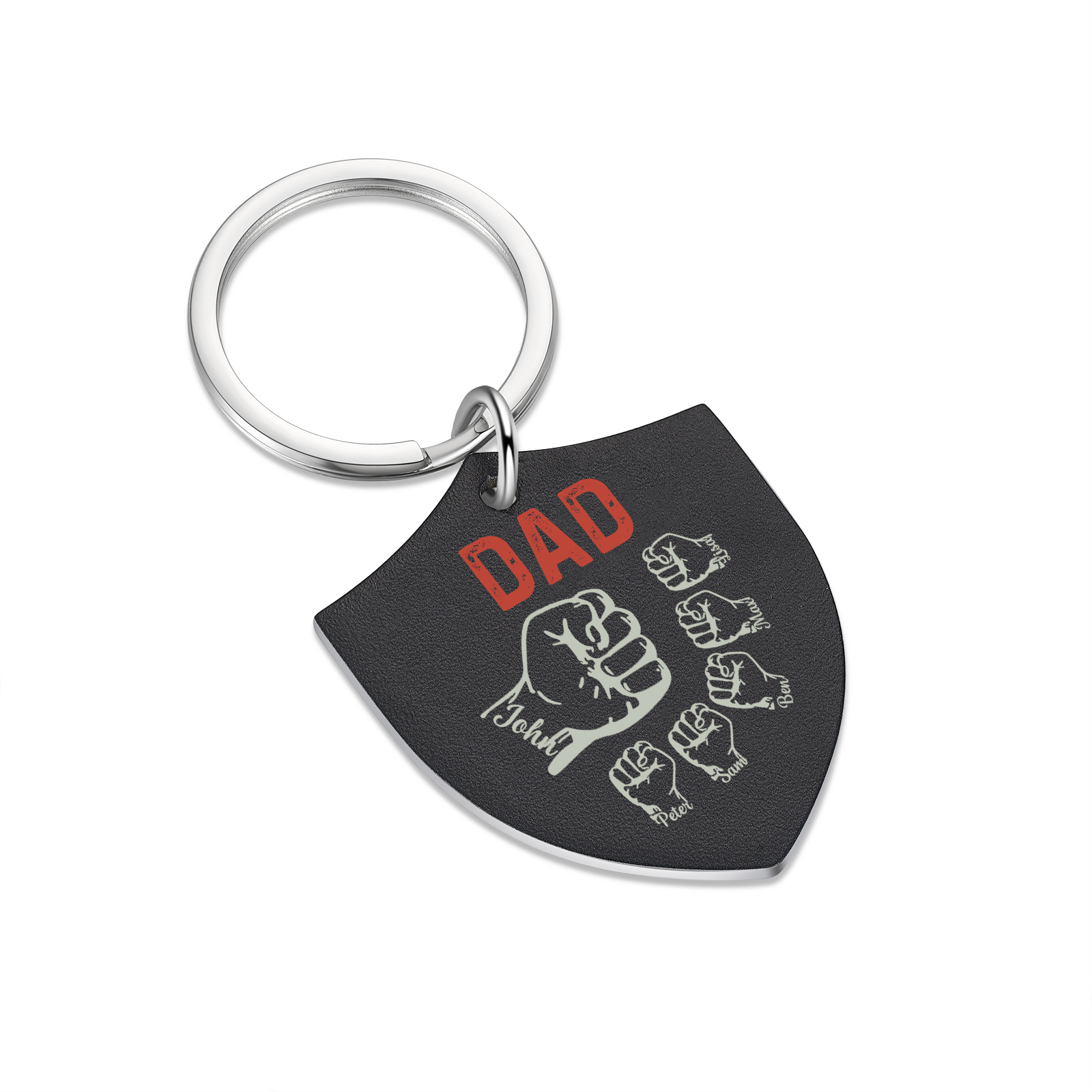 6 Names - Personalised Fist Bump Keyring Engraved Kids Names and text Keyring Gifts for Dad/Grandad