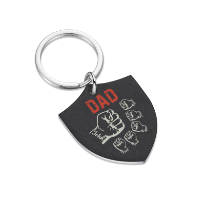 6 Names - Personalised Fist Bump Keyring Engraved Kids Names and text Keyring Gifts for Dad/Grandad