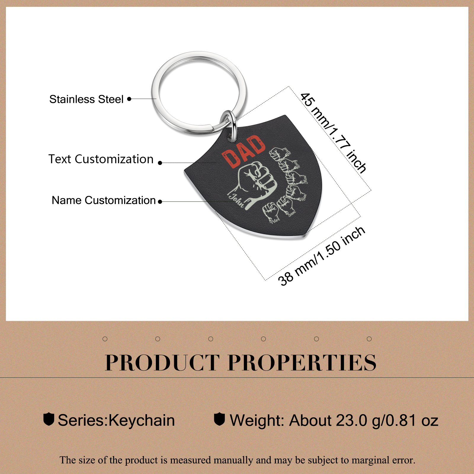 7 Names - Personalised Fist Bump Keyring Engraved Kids Names and text Keyring Gifts for Dad/Grandad