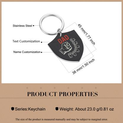 7 Names - Personalised Fist Bump Keyring Engraved Kids Names and text Keyring Gifts for Dad/Grandad