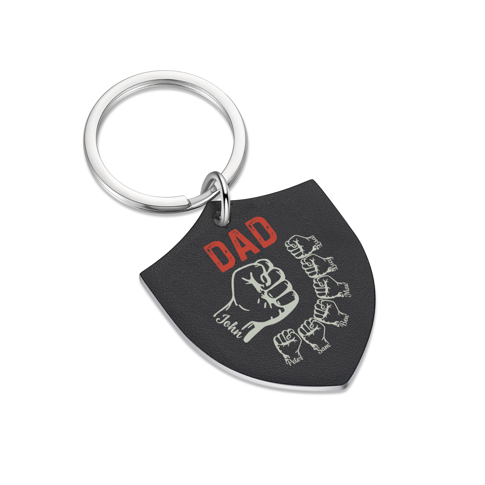 7 Names - Personalised Fist Bump Keyring Engraved Kids Names and text Keyring Gifts for Dad/Grandad