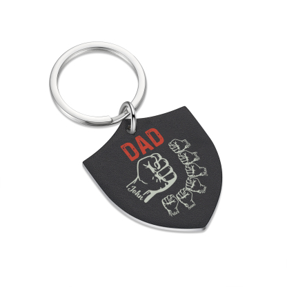 7 Names - Personalised Fist Bump Keyring Engraved Kids Names and text Keyring Gifts for Dad/Grandad