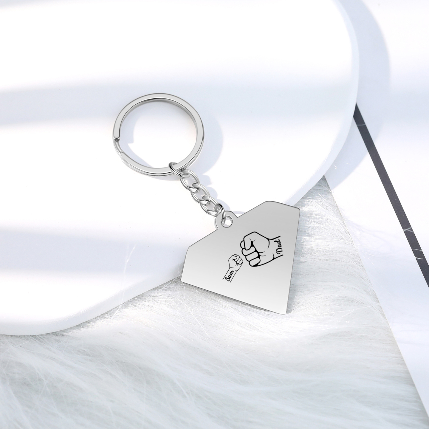 1 Name - Personalised Fist Bump Keyring Engraved Kids Names and text Keyring Gifts for Dad/Grandad