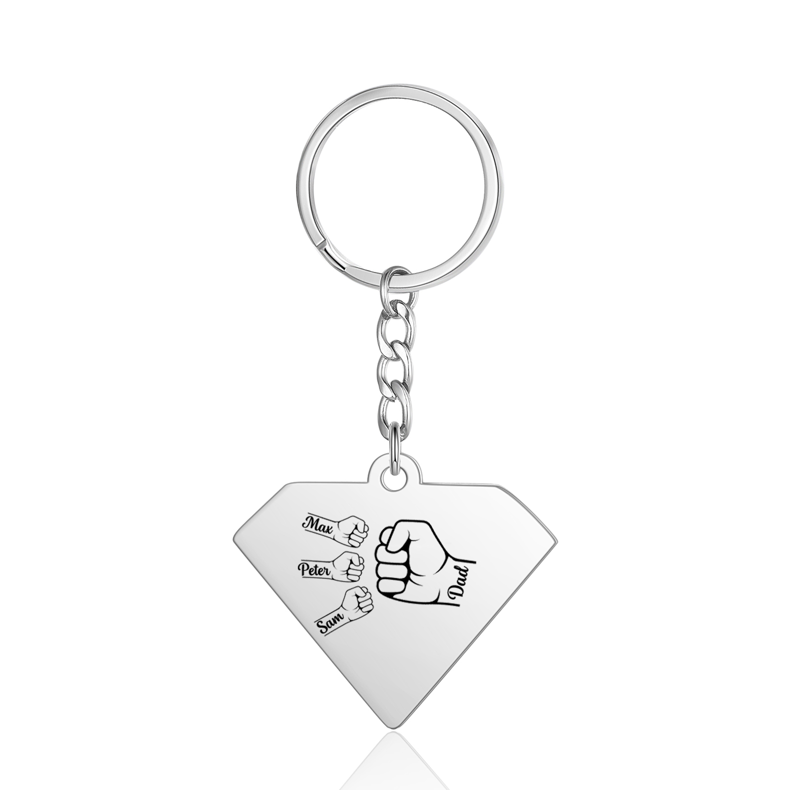 3 Names - Personalised Fist Bump Keyring Engraved Kids Names and text Keyring Gifts for Dad/Grandad