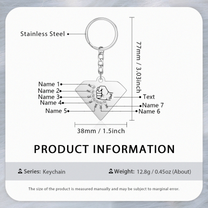 6 Names - Personalised Fist Bump Keyring Engraved Kids Names and text Keyring Gifts for Dad/Grandad