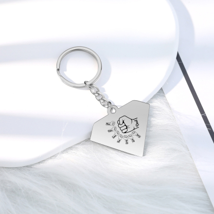 6 Names - Personalised Fist Bump Keyring Engraved Kids Names and text Keyring Gifts for Dad/Grandad