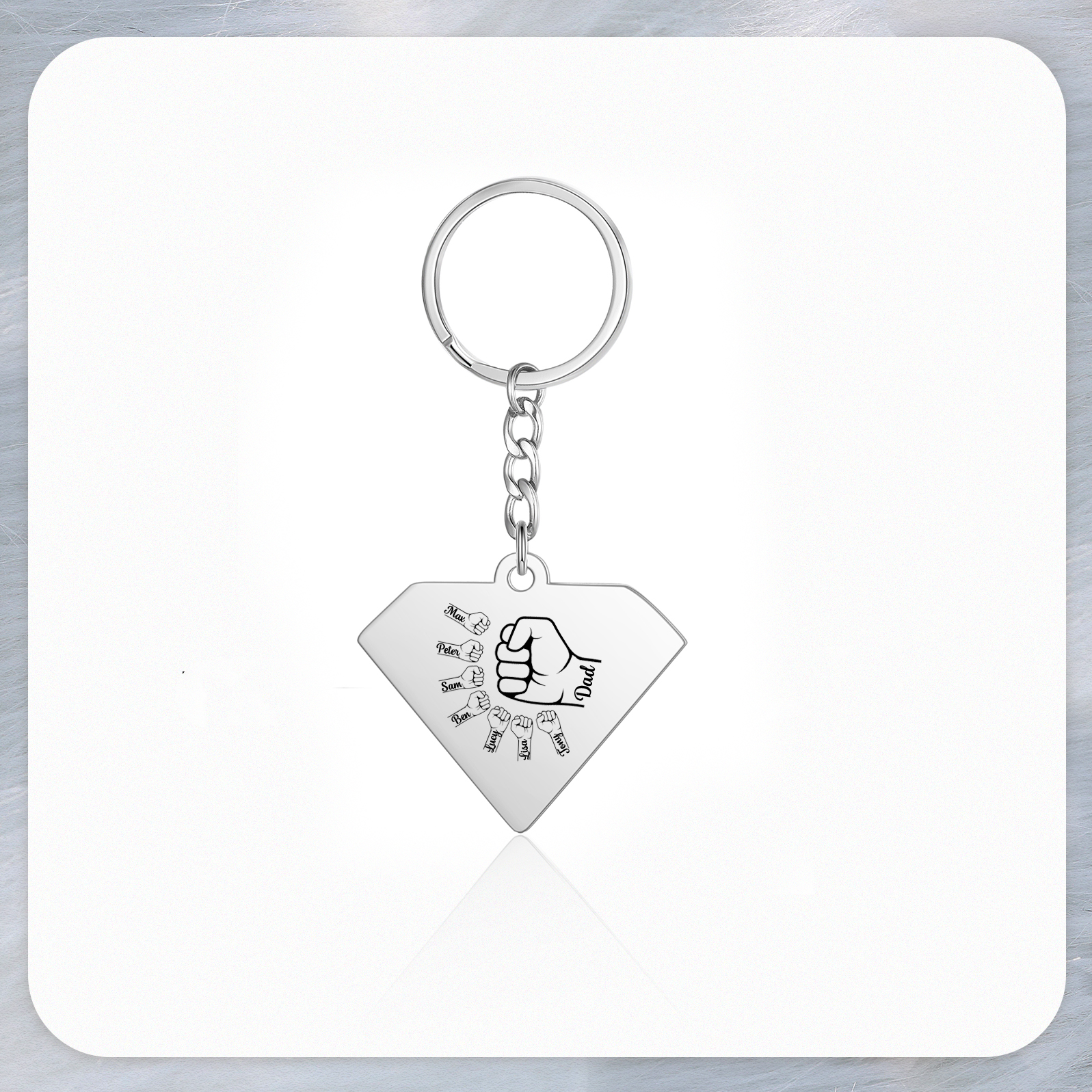 6 Names - Personalised Fist Bump Keyring Engraved Kids Names and text Keyring Gifts for Dad/Grandad