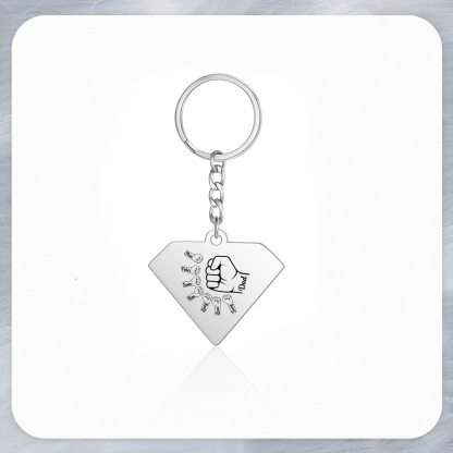 6 Names - Personalised Fist Bump Keyring Engraved Kids Names and text Keyring Gifts for Dad/Grandad
