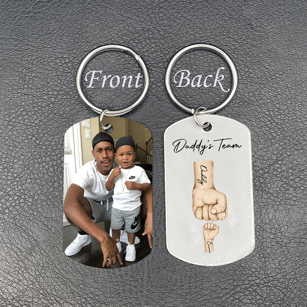 2 Texts, 1 Name & 1 Photo Personalised Keyring – “Daddy’s Team” Design | Jessemade