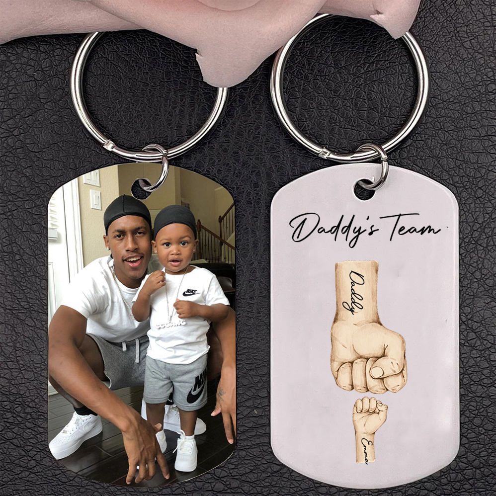 2 Texts, 1 Name & 1 Photo Personalised Keyring – “Daddy’s Team” Design | Jessemade