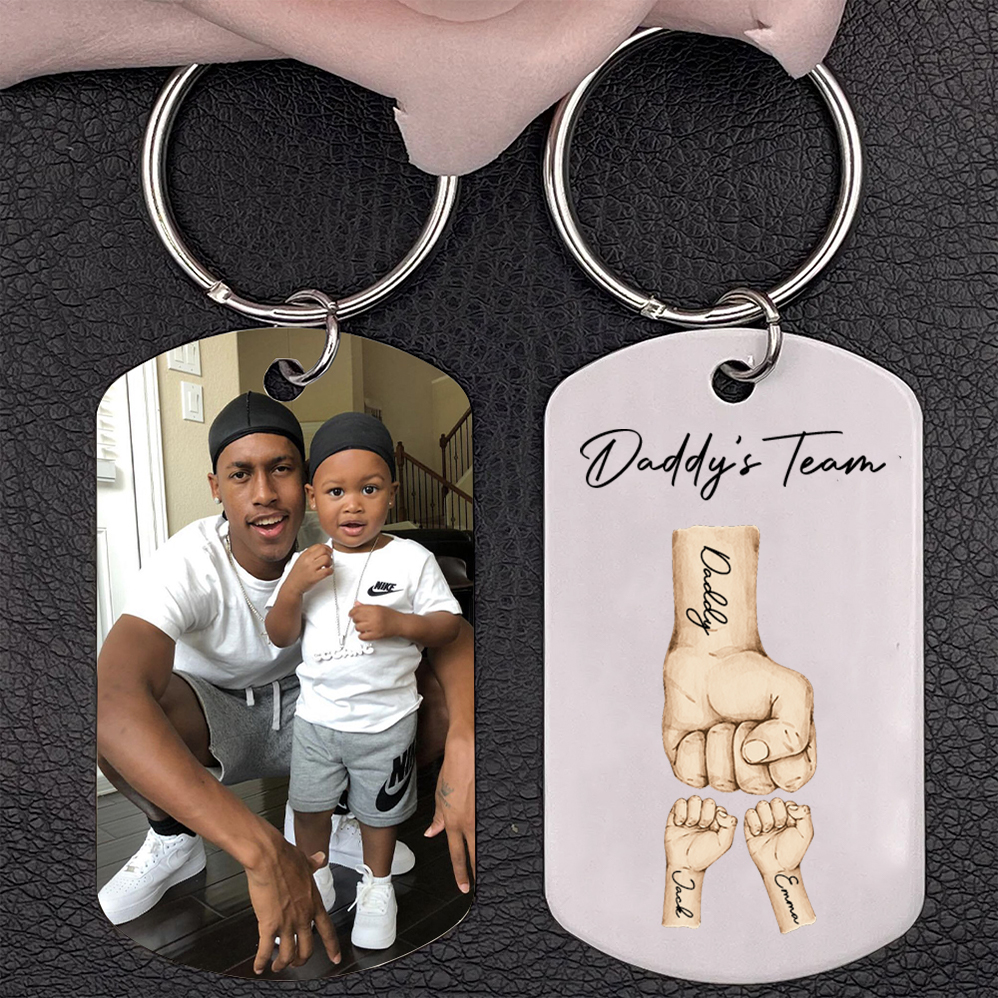 2 Texts, 2 Names & 1 Photo Personalised Keyring – “Daddy’s Team” Design | Jessemade
