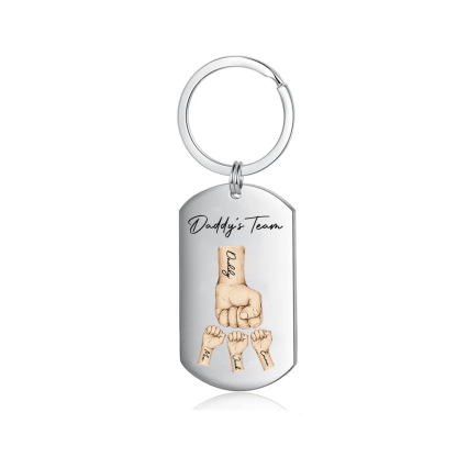 2 Texts, 3 Names & 1 Photo Personalised Keyring – “Daddy’s Team” Design | Jessemade