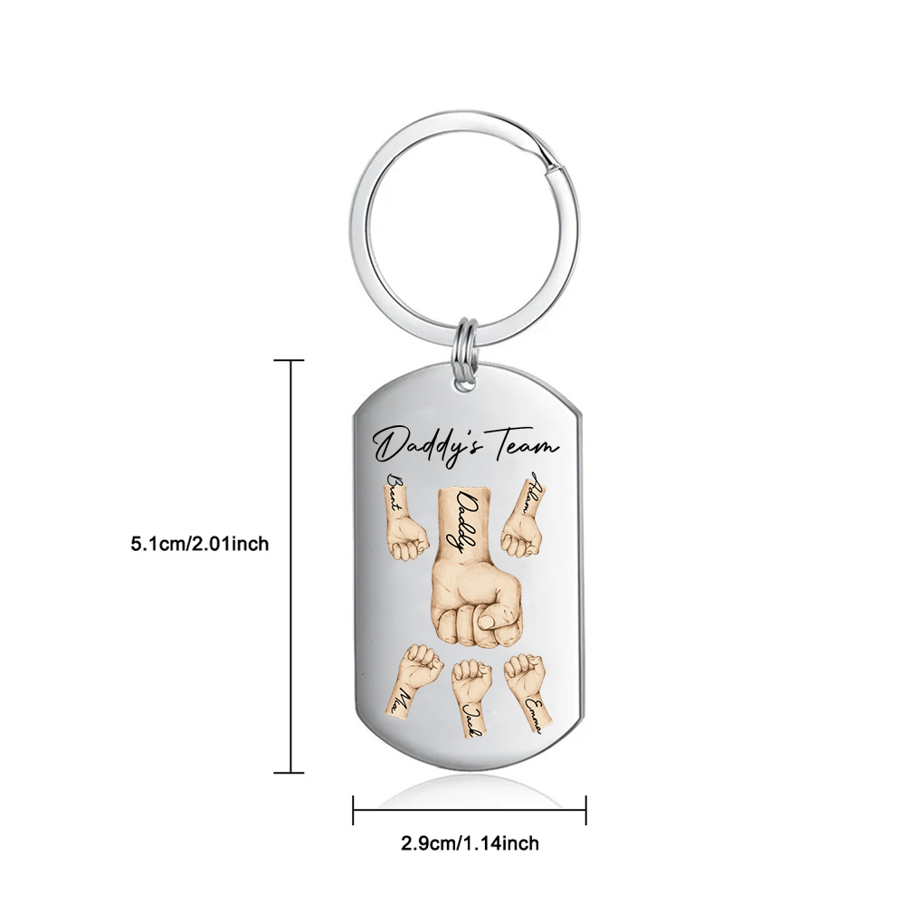 2 Texts, 5 Names & 1 Photo Personalised Keyring – “Daddy’s Team” Design | Jessemade