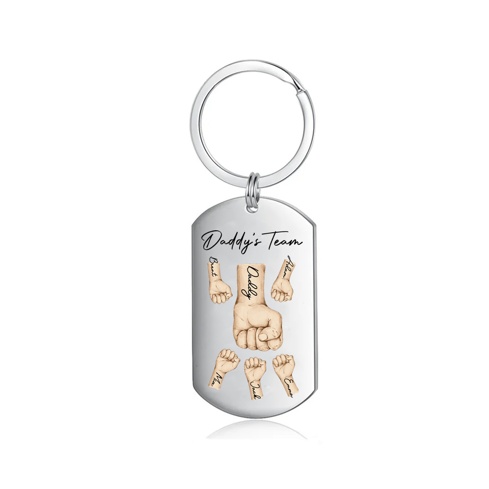 2 Texts, 5 Names & 1 Photo Personalised Keyring – “Daddy’s Team” Design | Jessemade