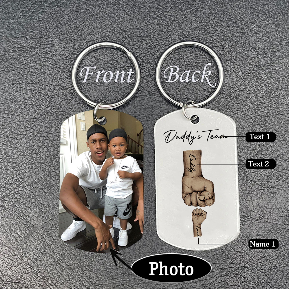 2 Texts, 1 Name & 1 Photo Personalised Keyring – “Daddy’s Team” Design | Jessemade