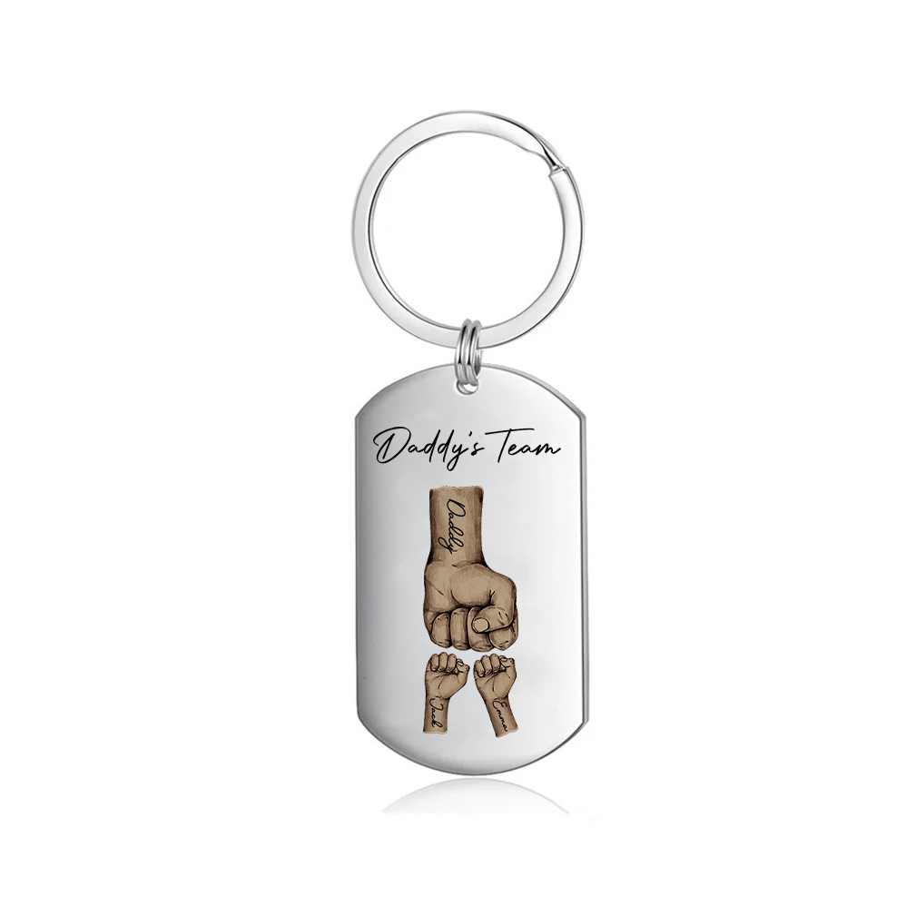 2 Texts, 2 Names & 1 Photo Personalised Keyring – “Daddy’s Team” Design | Jessemade