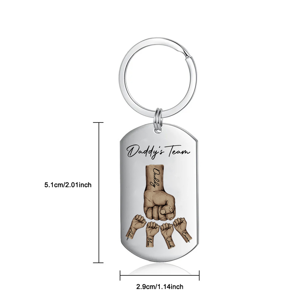 2 Texts, 4 Names & 1 Photo Personalised Keyring – “Daddy’s Team” Design | Jessemade