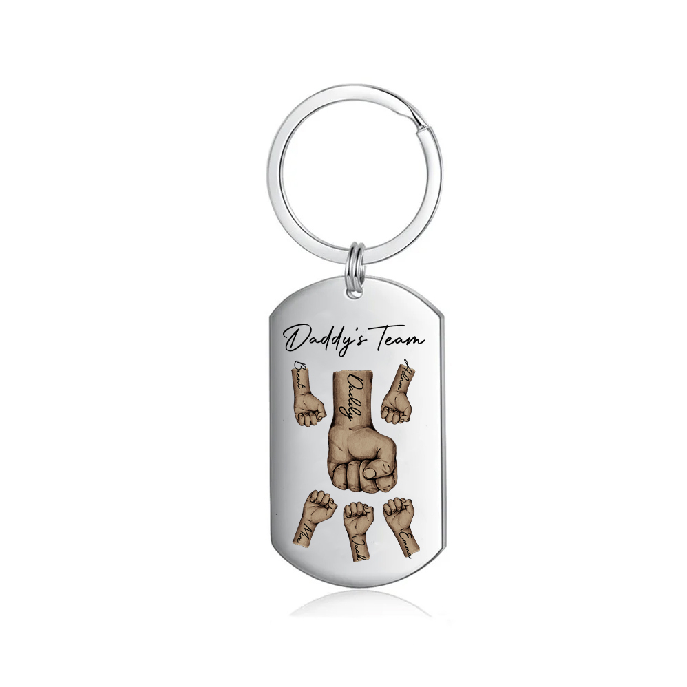 2 Texts, 5 Names & 1 Photo Personalised Keyring – “Daddy’s Team” Design | Jessemade