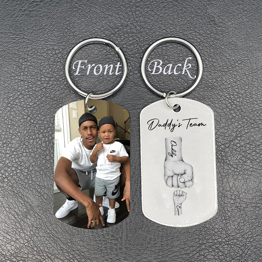 2 Texts, 1 Name & 1 Photo Personalised Keyring – “Daddy’s Team” Design | Jessemade