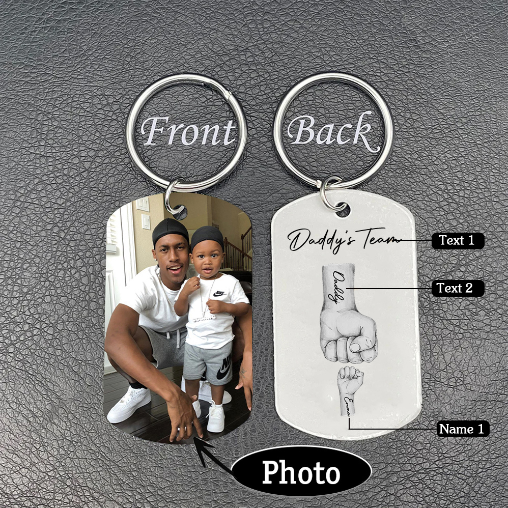 2 Texts, 1 Name & 1 Photo Personalised Keyring – “Daddy’s Team” Design | Jessemade
