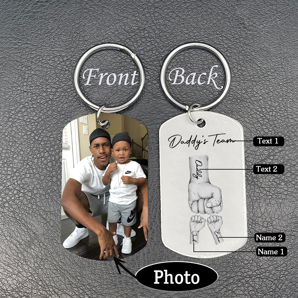 2 Texts, 2 Names & 1 Photo Personalised Keyring – “Daddy’s Team” Design | Jessemade