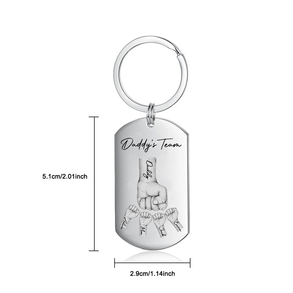 2 Texts, 4 Names & 1 Photo Personalised Keyring – “Daddy’s Team” Design | Jessemade