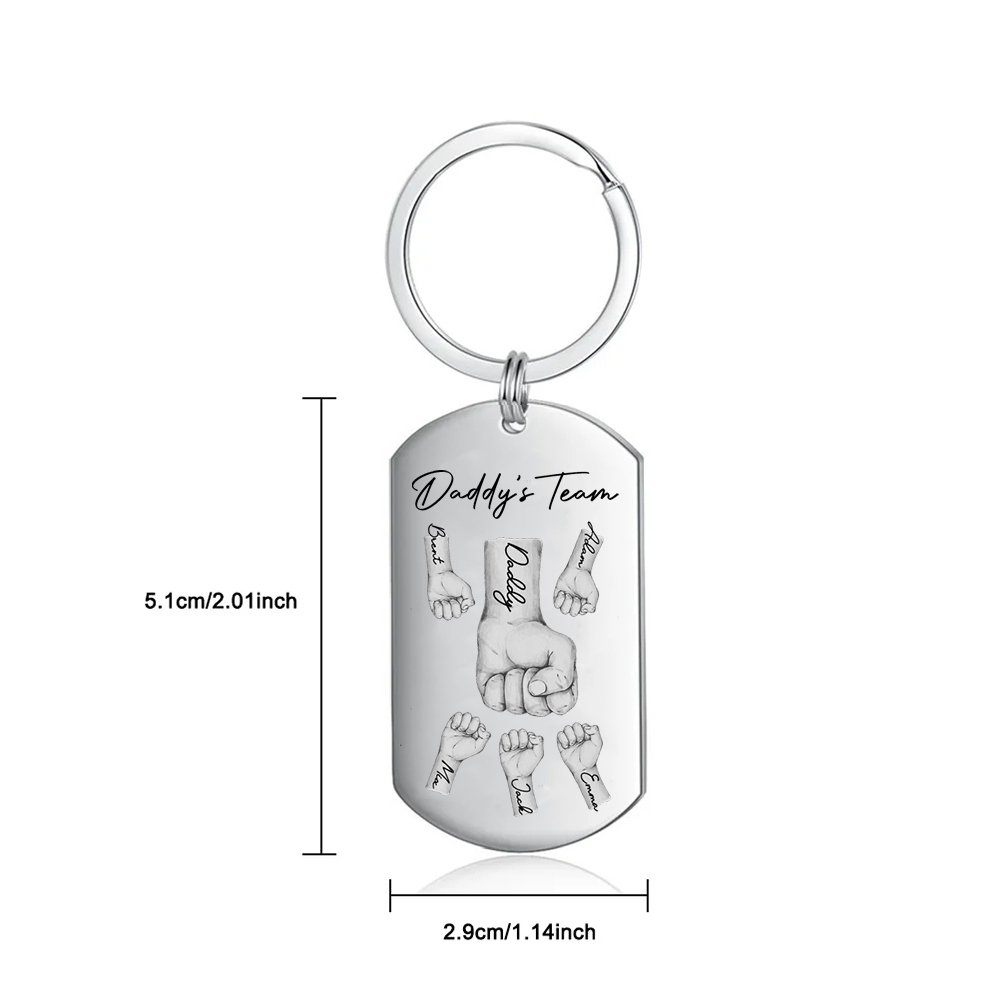 2 Texts, 5 Names & 1 Photo Personalised Keyring – “Daddy’s Team” Design | Jessemade
