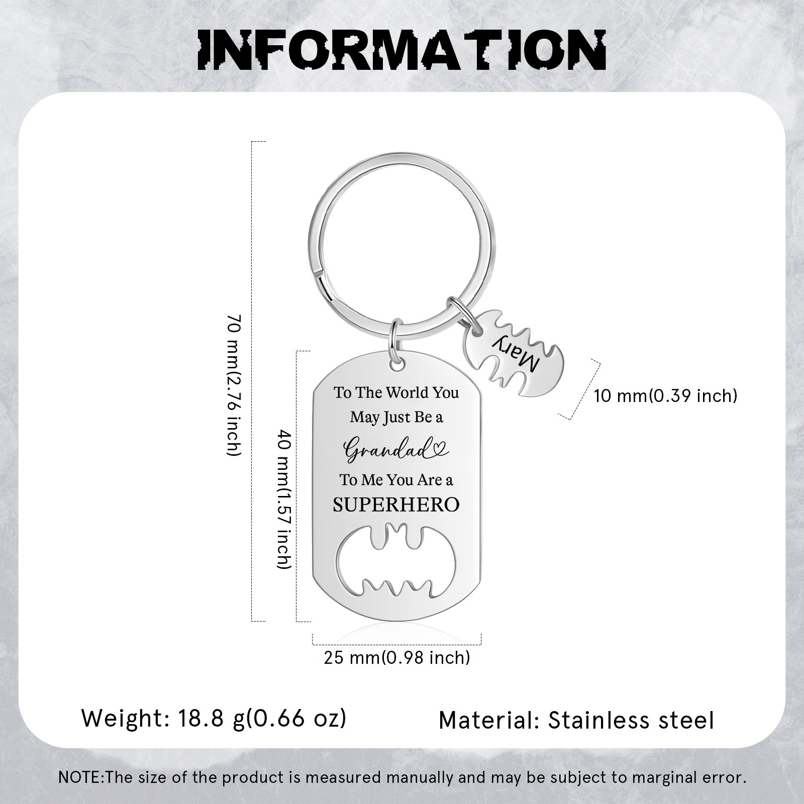 1 Name - Personalized Keychain Custom 1 Name Stainless Steel Keychain for Grandad