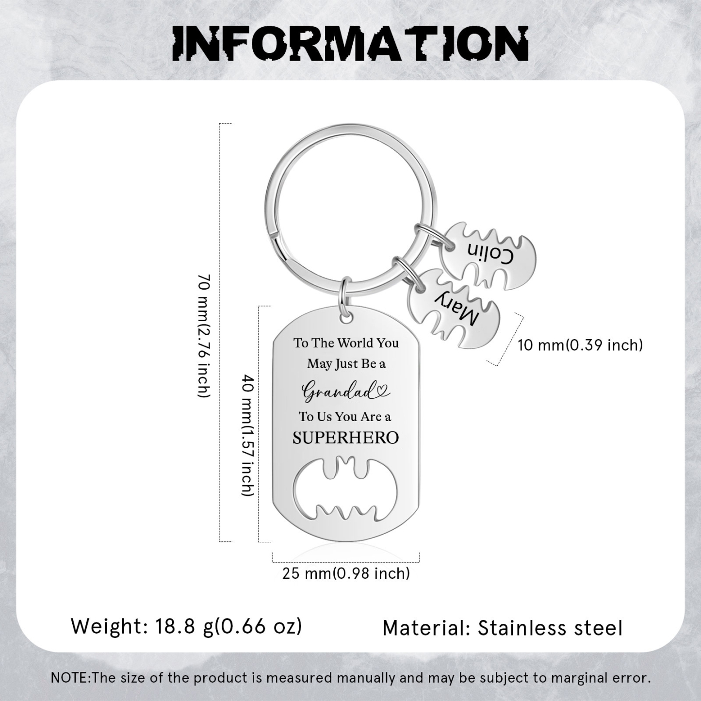 2 Names - Personalized Keychain Custom 2 Names Stainless Steel Keychain for Grandad