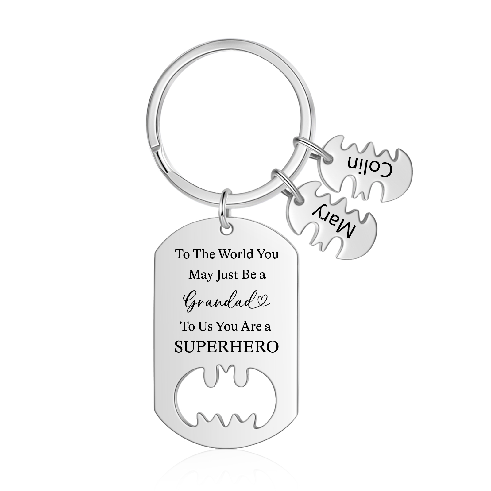2 Names - Personalized Keychain Custom 2 Names Stainless Steel Keychain for Grandad
