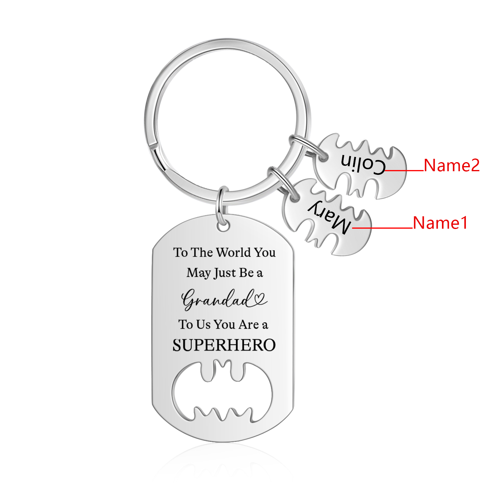 2 Names - Personalized Keychain Custom 2 Names Stainless Steel Keychain for Grandad