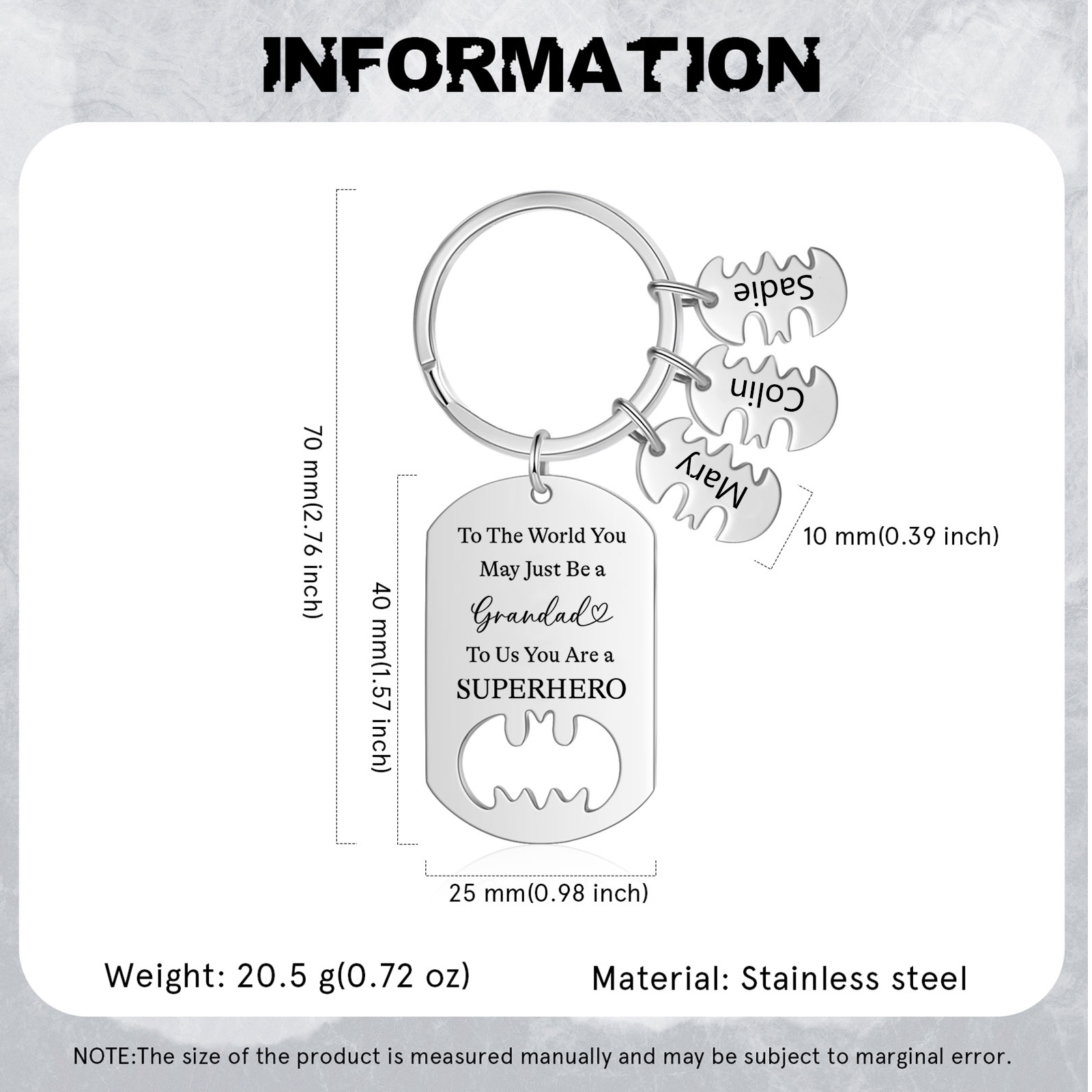 3 Names - Personalized Keychain Custom 3 Names Stainless Steel Keychain for Grandad