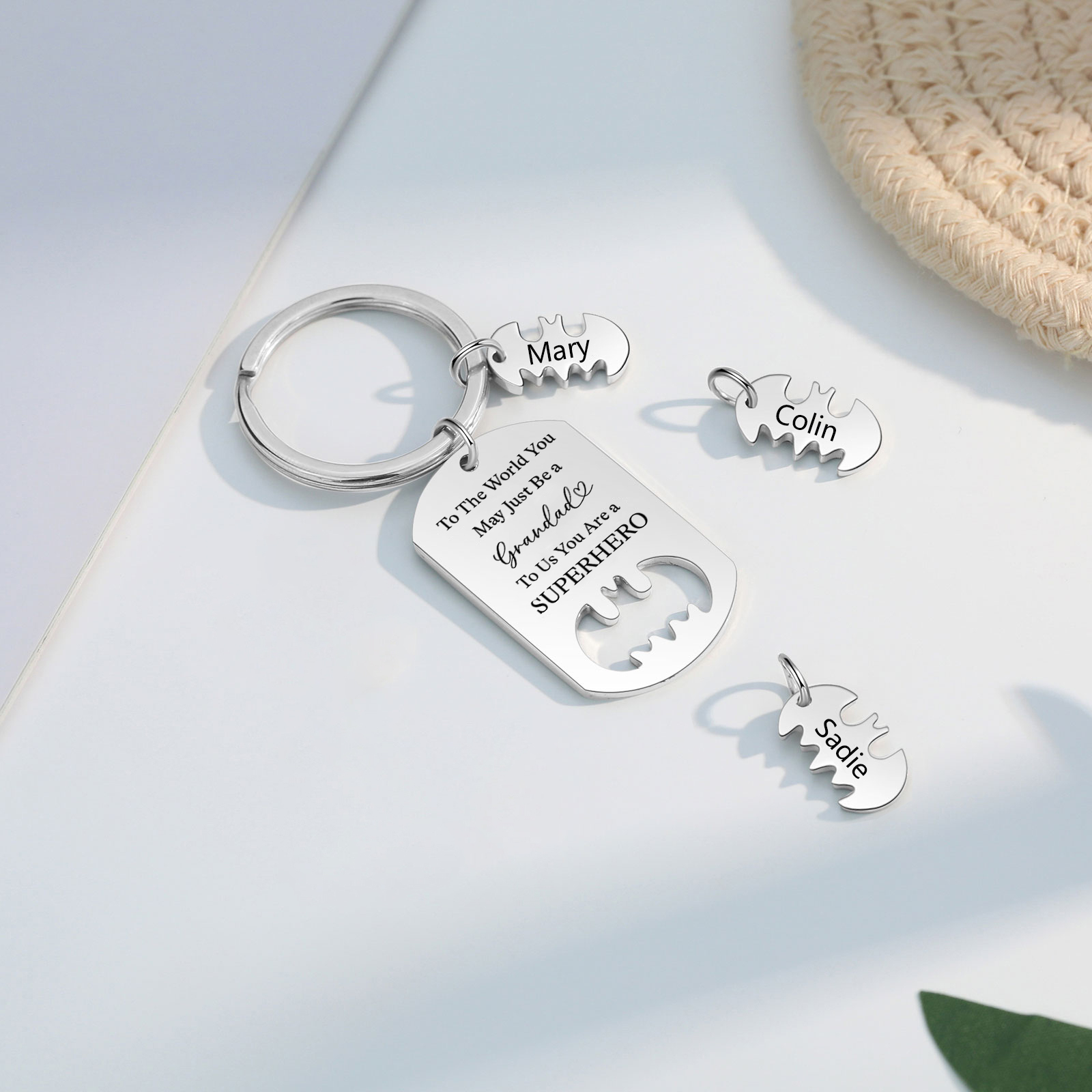3 Names - Personalized Keychain Custom 3 Names Stainless Steel Keychain for Grandad