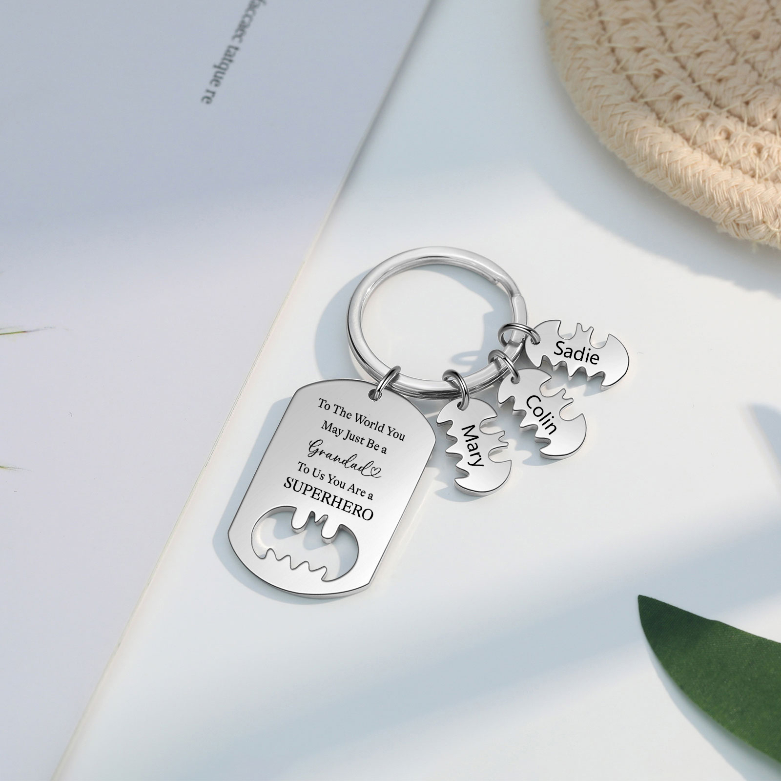 3 Names - Personalized Keychain Custom 3 Names Stainless Steel Keychain for Grandad